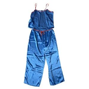 Cacique Blue Satin Pajama Set Women 22/24 Cami Wide Leg Pants Loungewear